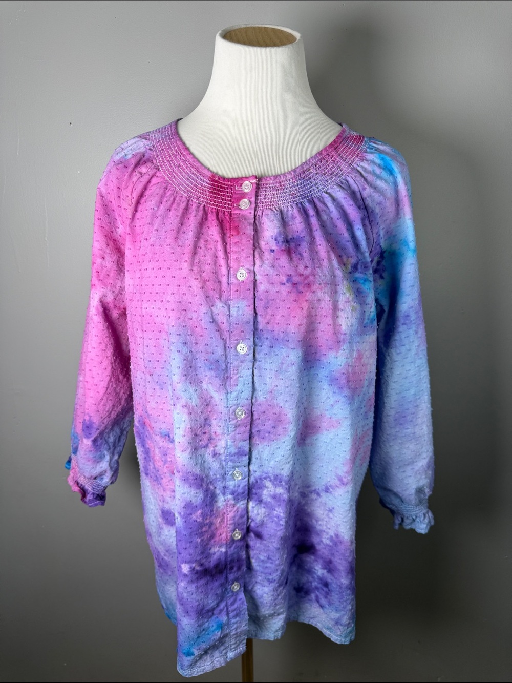 Tie-Dye Pink & Purple Button-Front Blouse